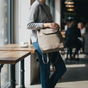 Cuyana Tan Leather Backpack Purse | Convertible Minimalist Backpack |